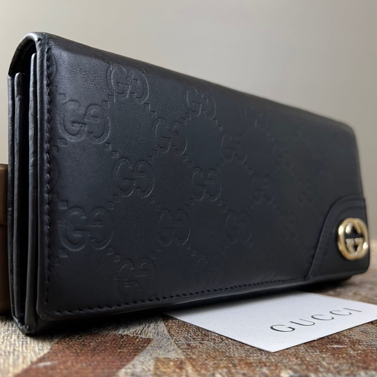 □1円□グッチ□美品□GUCCI□長財布□二つ折り□GG□シマレザー□男女 