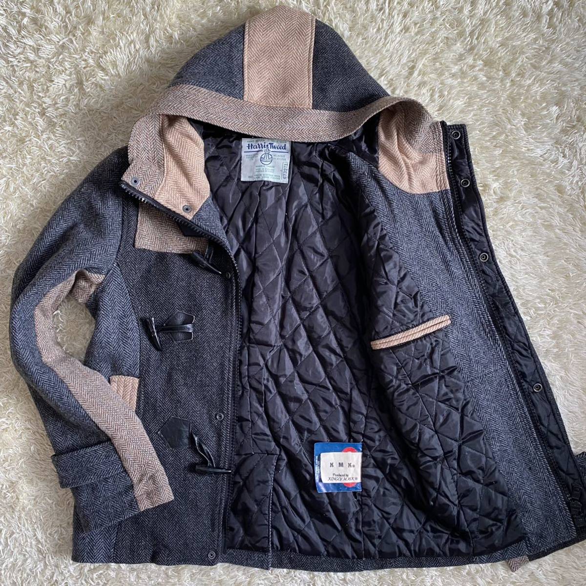 稀少Lサイズ!! ハリスツイード 『抜群の存在感』 Harris Tweed キルティング ダッフル コート ジャケット アウター ウール 秋冬春 メンズ 9