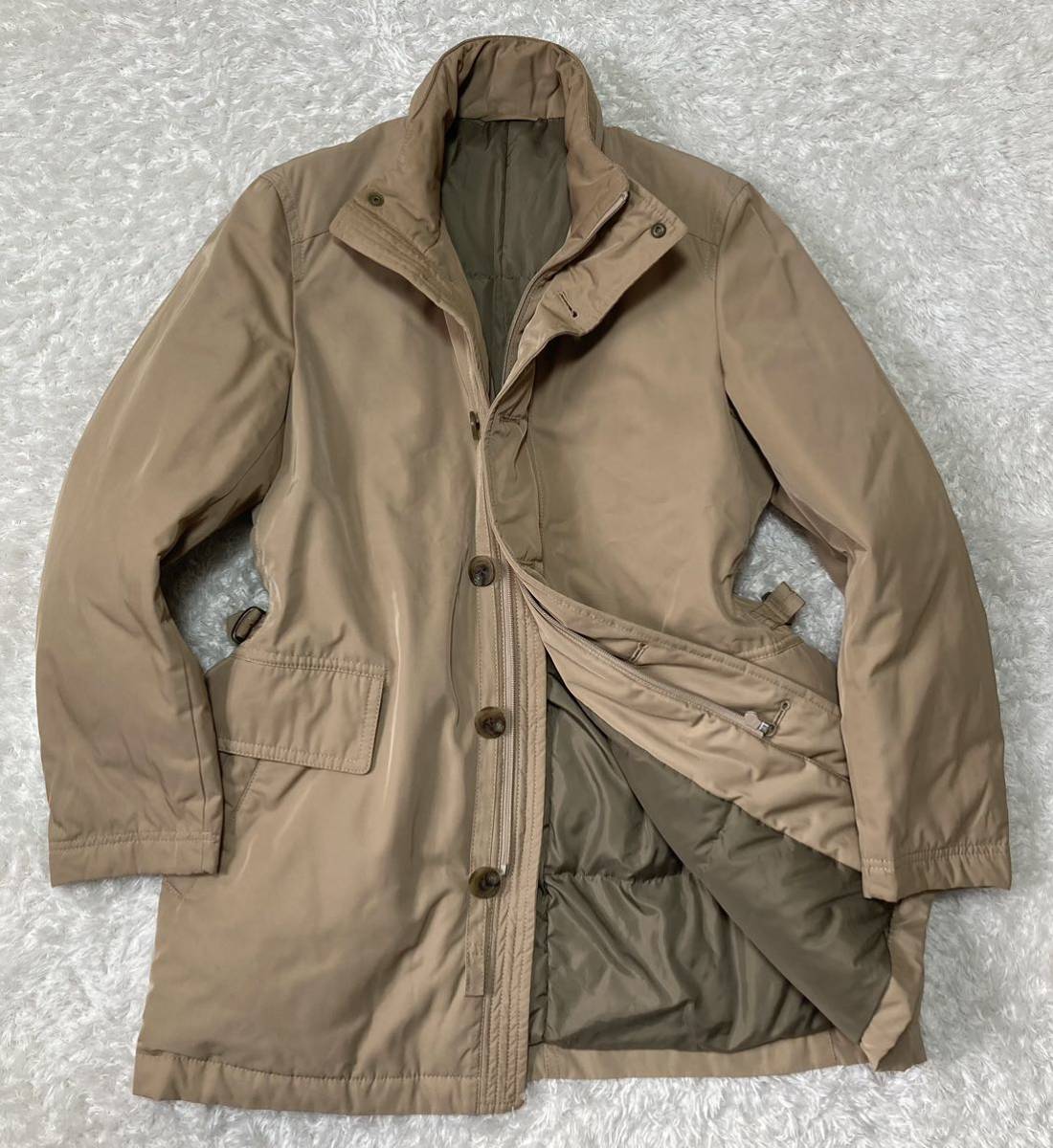 J.PRESS/ジェイプレス スタンドカラー ミリタリー ダウンコート Mサイズ ベージュ フード収納 jプレス ジャケット アウター メンズ