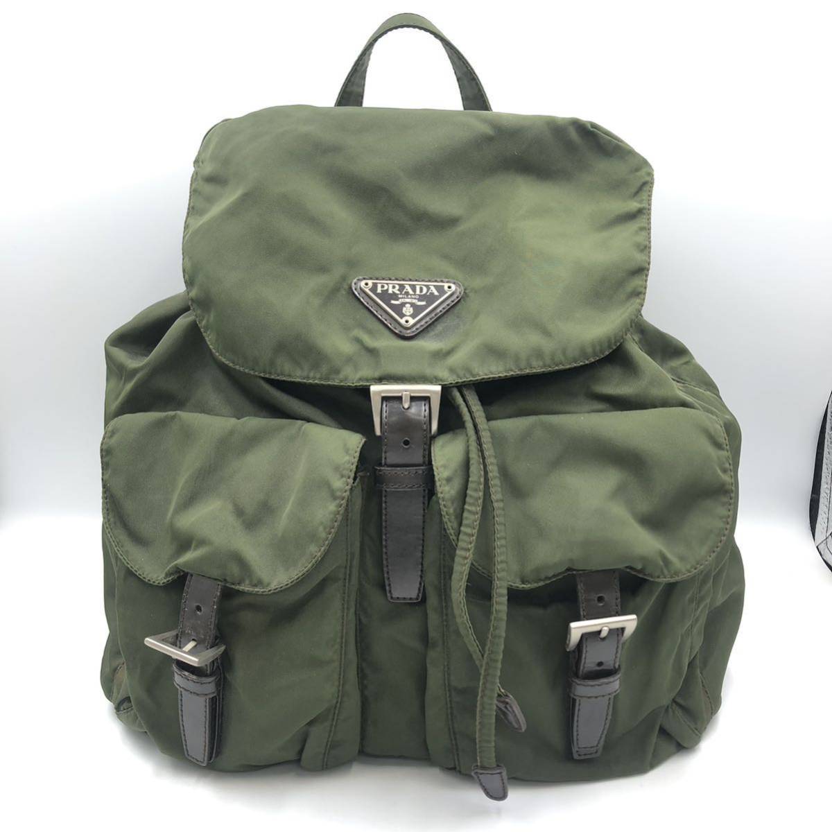 1.26TM-G34☆PRADA ナイロンリュックサック☆プラダ/カーキ系/Rucksack 