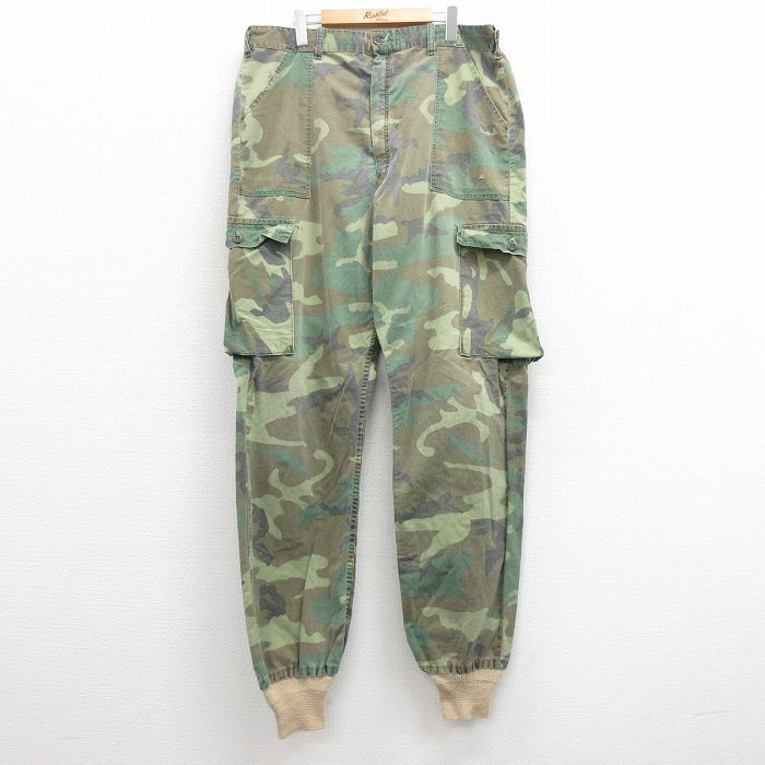 W40/古着 ミリタリー ベイカー カーゴ パンツ メンズ 大きいサイズ 緑 グリーン 迷彩 23jan25 中古 ボトムス ロング