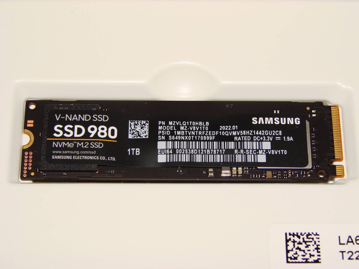 SAMSUNG サムスン SSD 980 1TB NVMe M.2 2280 MZ-V8V1T0B/IT 使用僅か