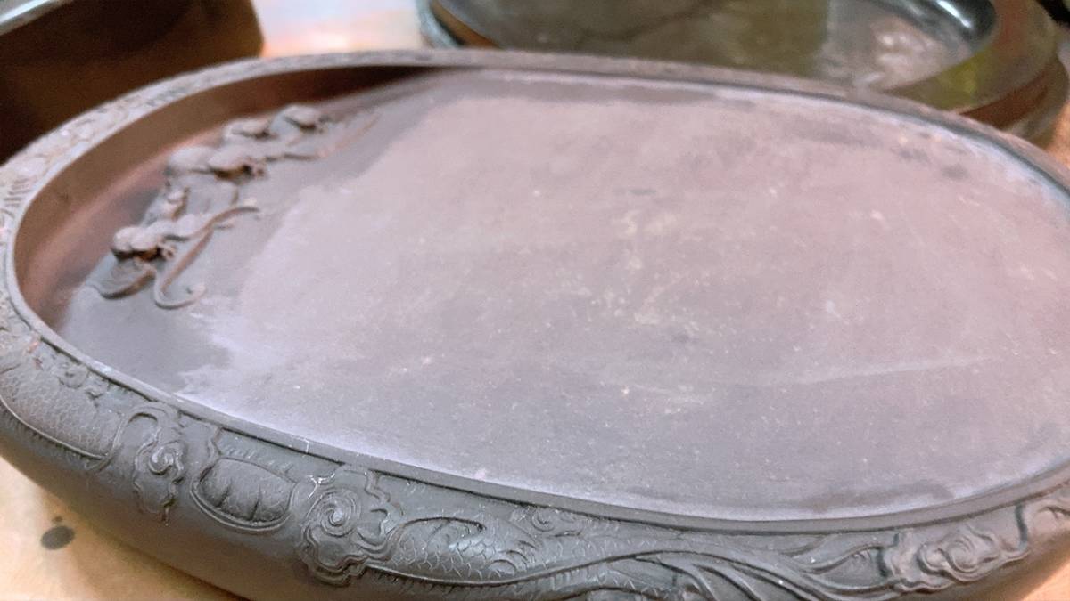 巨大硯石◇中国購入◇コウモリ 龍 硯 蝙蝠 竜◇D27.5xW18xH5.5