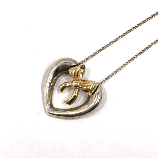 ティファニー ネックレス ハート リボン SV 925 × GD 750 コンビ 総
