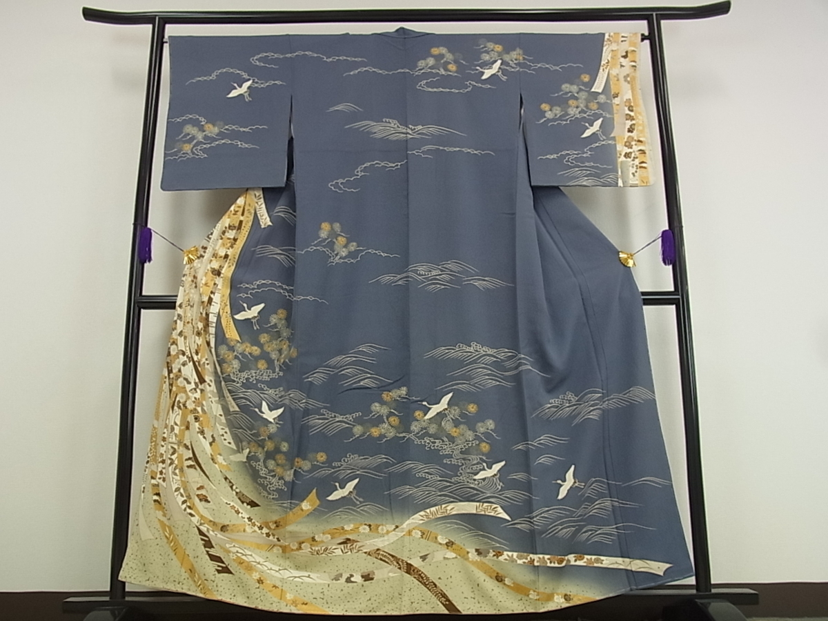平和屋□極上 訪問着 束ね熨斗飛鶴花文 暈し染め 金彩 逸品 未使用 