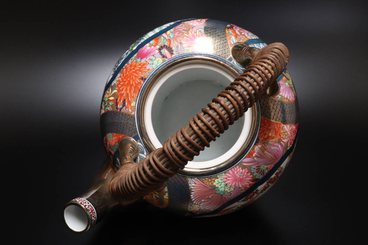 K684 有田焼 勝右衛門作 麒麟鶴文 染錦 色絵金彩 特大土瓶(染錦)｜売買 