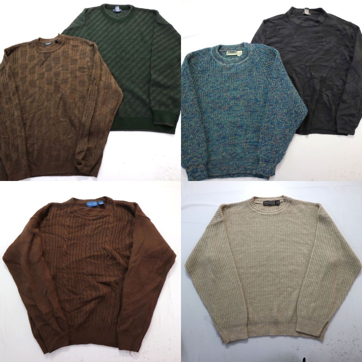 ◎無地系ニット アクリル 100％ set アラン編み ローゲージ 他 (メンズL) 6枚セット まとめ売り 古着卸 1円スタート 最落なし MK4073