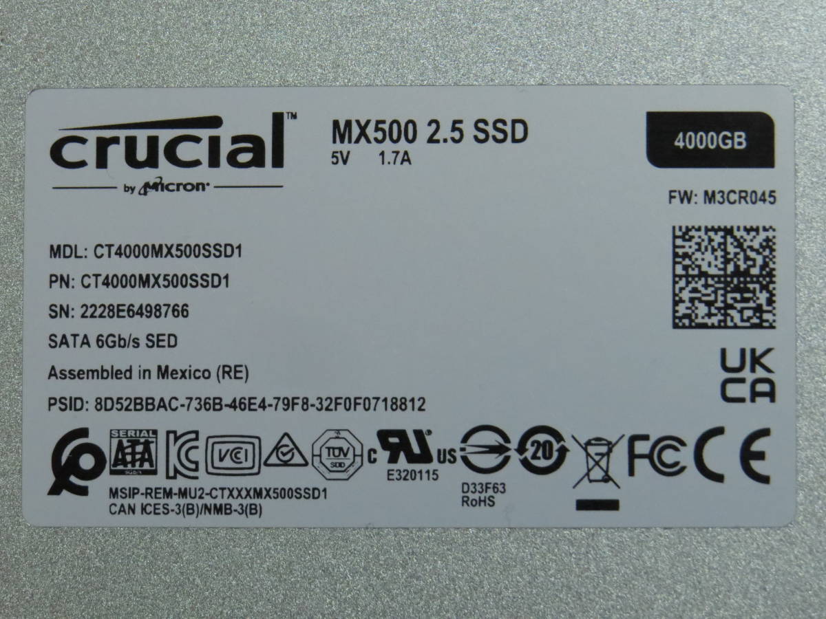 CT4000MX500SSD1/JP [Crucial MX500 2.5インチ 7mm SATA 4TB] 内蔵2.5 