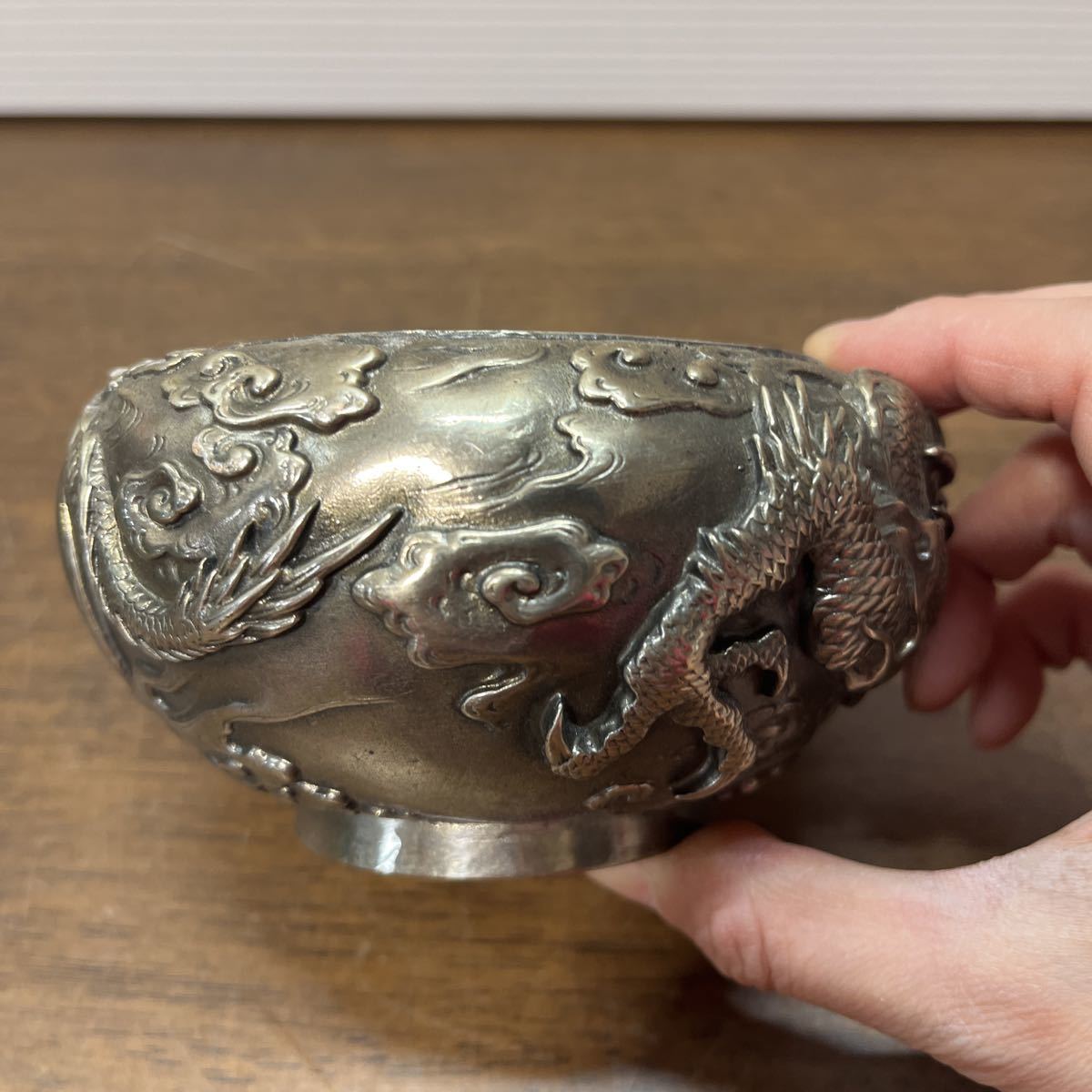 香炉・香立て 雲龍香炉 剛信作 銅製 洋銀 香道具 煎茶道具 骨董品 美術 