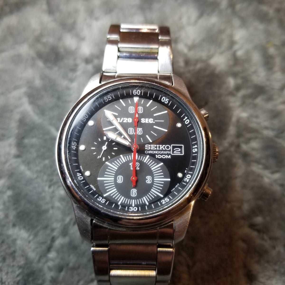 稼働中 美品】SEIKOセイコー クロノグラフ パンダ 7T92-0BF0 稼動品