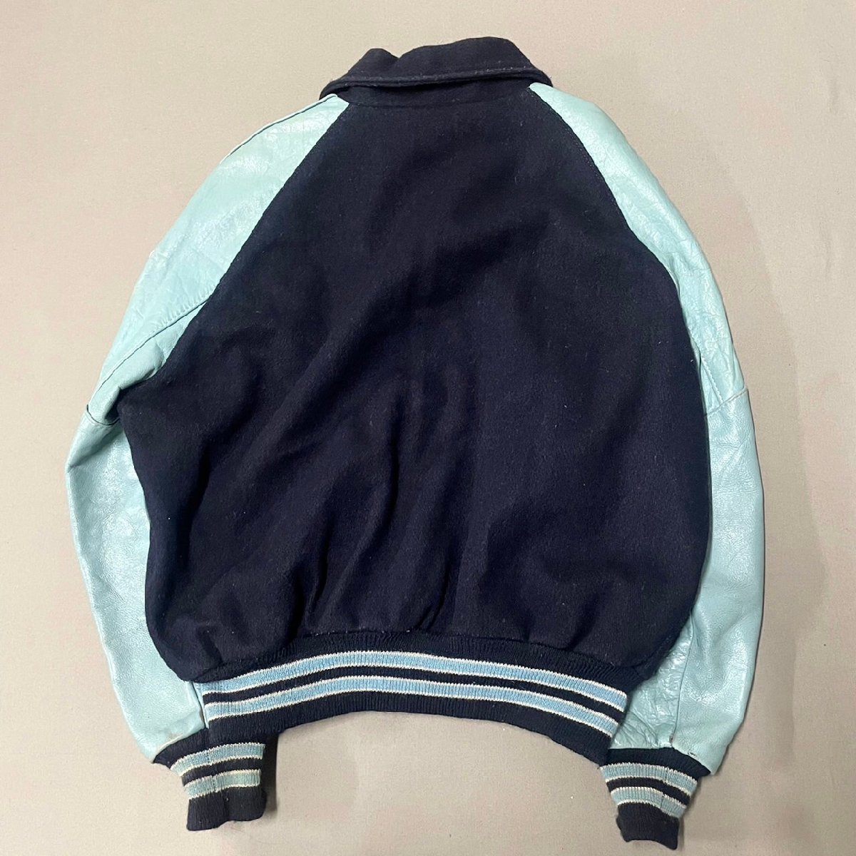 ○70s USA製 DELONG デロング ワッペン レザー ウール 切替 スタジャン