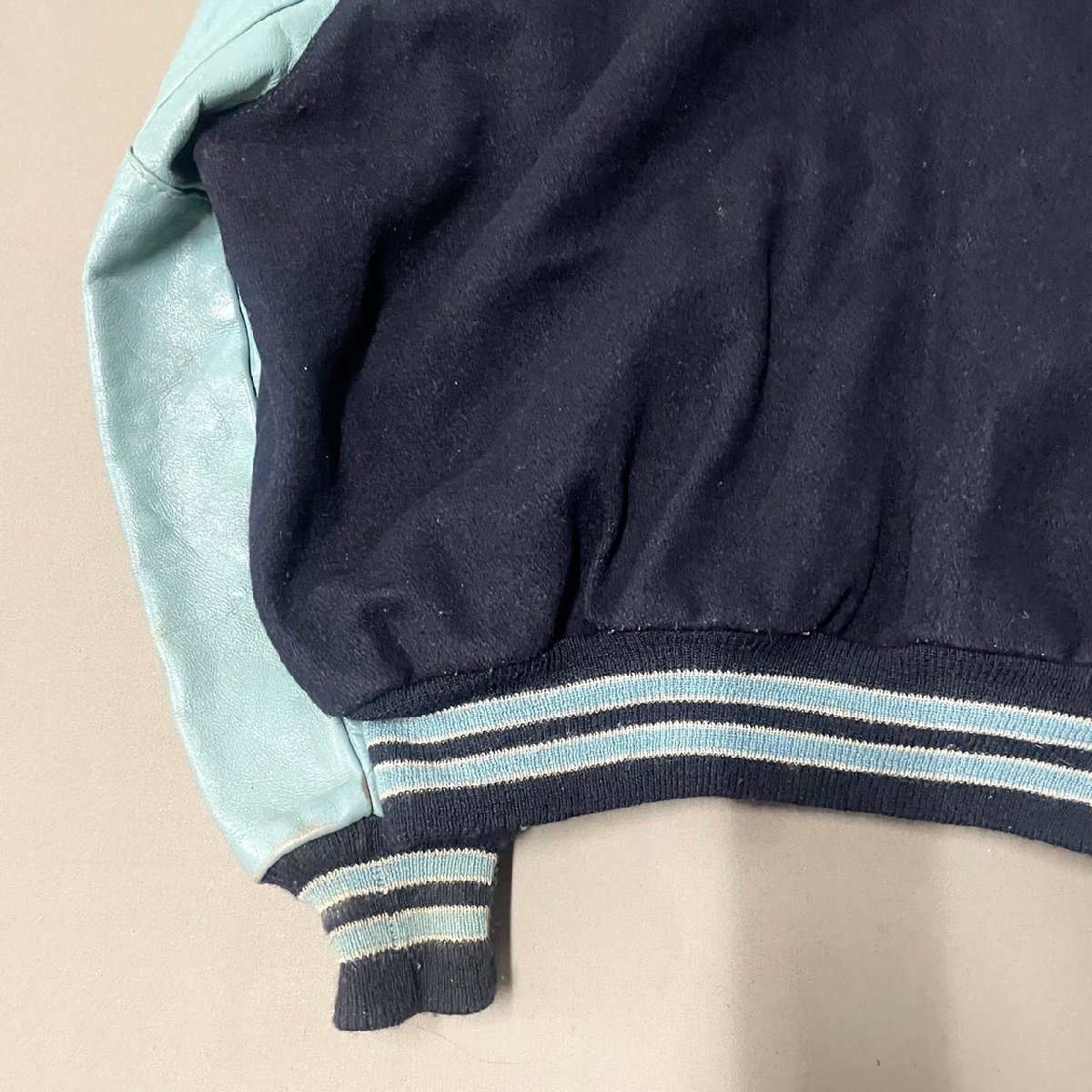 ○70s USA製 DELONG デロング ワッペン レザー ウール 切替 スタジャン