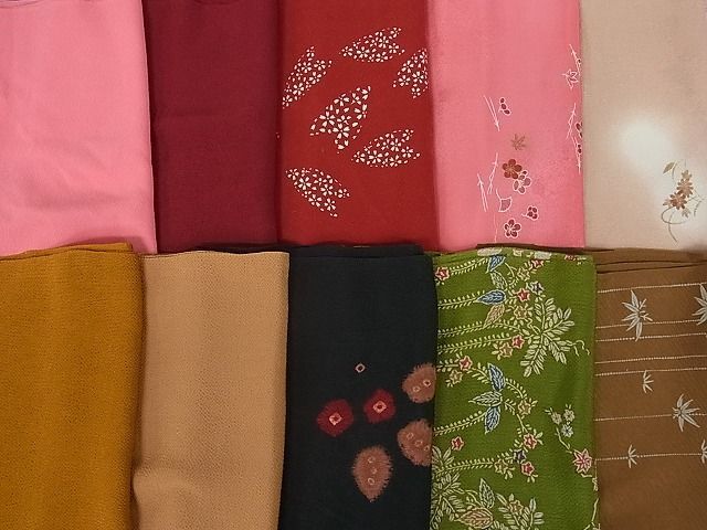 花美人■和装小物　帯揚げ10枚　絞り　吹寄せ　枝垂れ藤　舞桜　笹　金彩など　逸品　未使用　ga0337