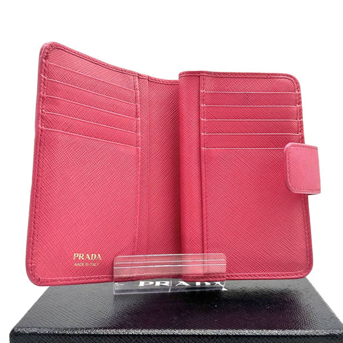極美品】PRADA プラダ 二つ折り財布 サフィアーノレザー ゴールド金具 