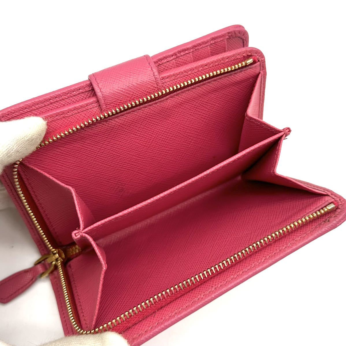 極美品】PRADA プラダ 二つ折り財布 サフィアーノレザー ゴールド金具 