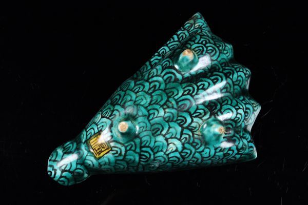 時代 古九谷 青手扇面形花鳥図 向付 扇形皿 五客揃 箱付 角福 吉田屋