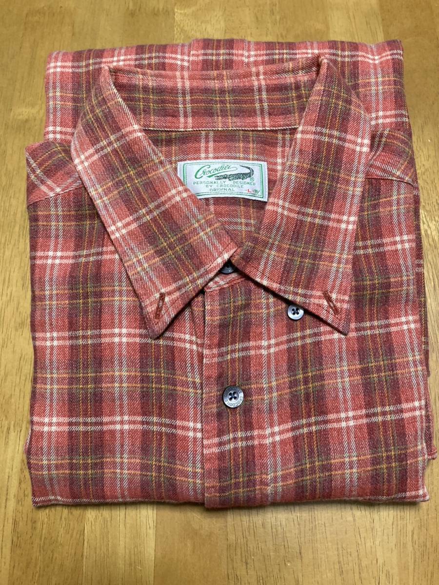【新品】Crocodile クロコダイル　長袖　シャツ　チェック　オレンジ　Lサイズ 