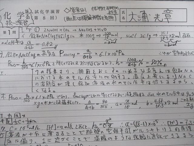 鉄緑会 高3 化学 参考書 問題集 実力演習 要点集 プリントセット