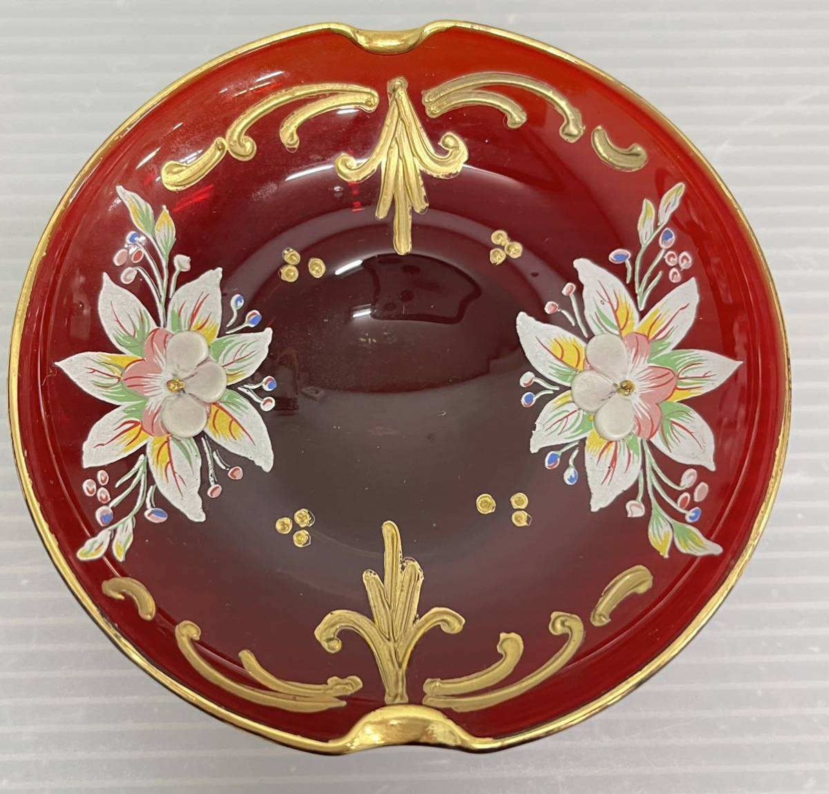 イタリア ヴェネチアングラス MURANOGLASS ムラーノ ガラス 花柄 金箔 