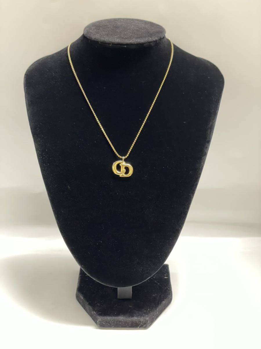 1円スタート Christian Dior クリスチャンディオール ゴールドカラー CDロゴ ネックレス アクセサリー 全長 約40cm 重さ 約5.37g