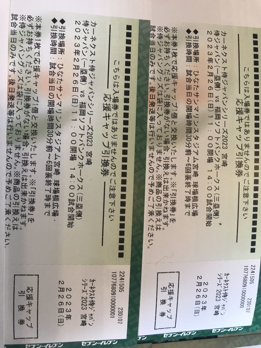 侍ジャパンシリーズ宮崎2/26チケット2枚 侍ジャパンシリーズ宮崎2/26チケット2枚