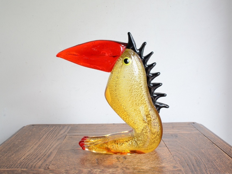 アンティーク家具 オブジェ 動物雑貨 ヴィンテージ 鳥モチーフ ガラス オブジェ オオハシ フィギュア ドール 硝子 置物