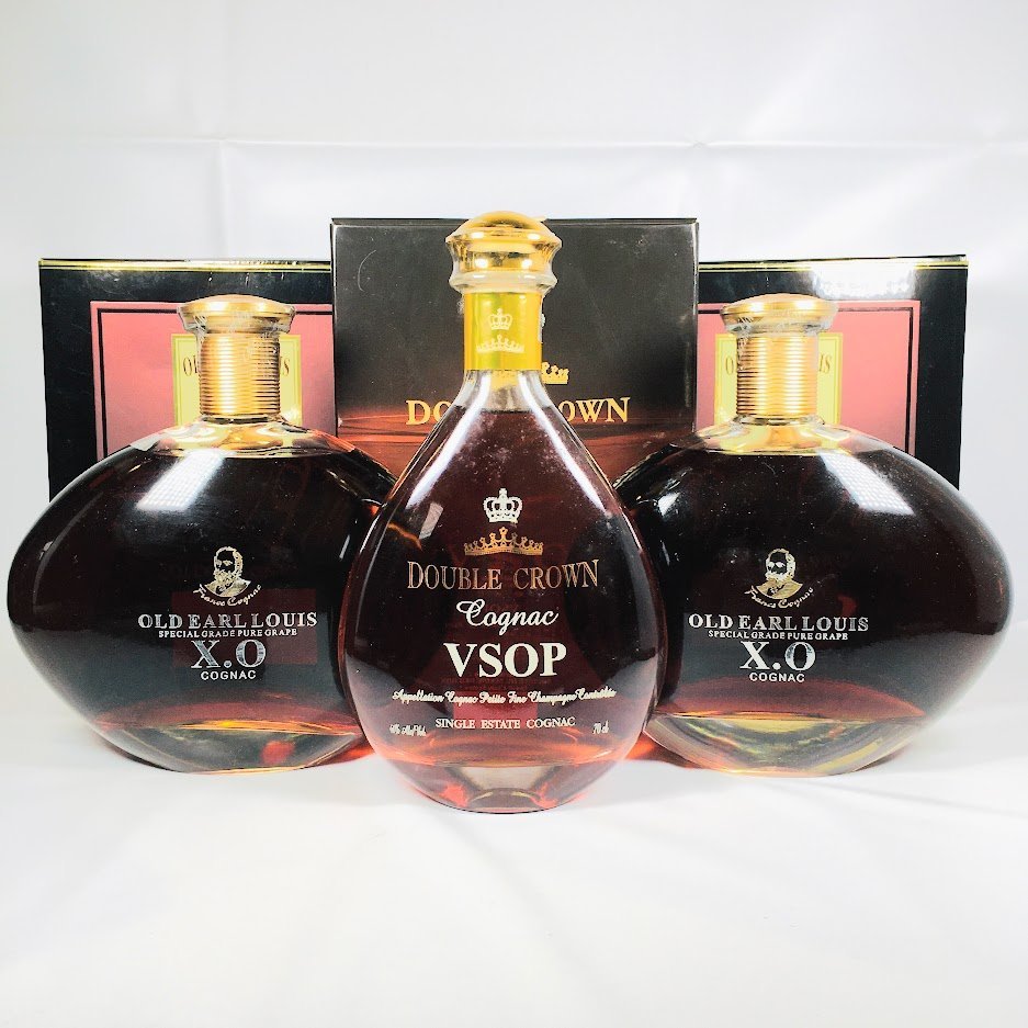 □古酒 未開栓 OLD EARL LOUIS XO 1500ml ダブルクラウン VSOP 700ml 計3