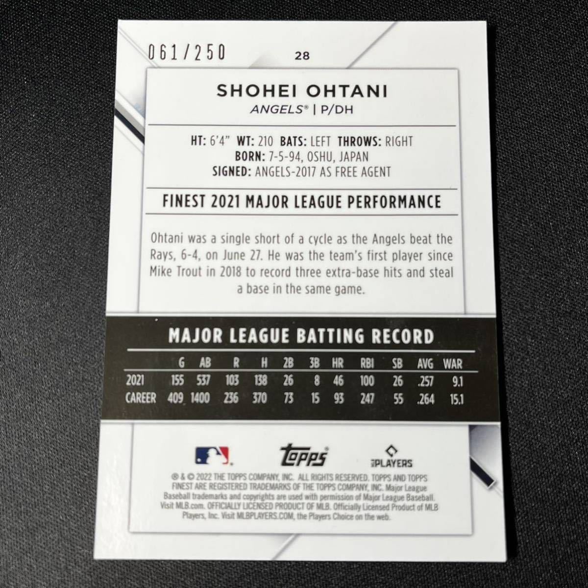 最新 250枚限定 2022 Topps Finest 大谷翔平 No.28 パープルリフ