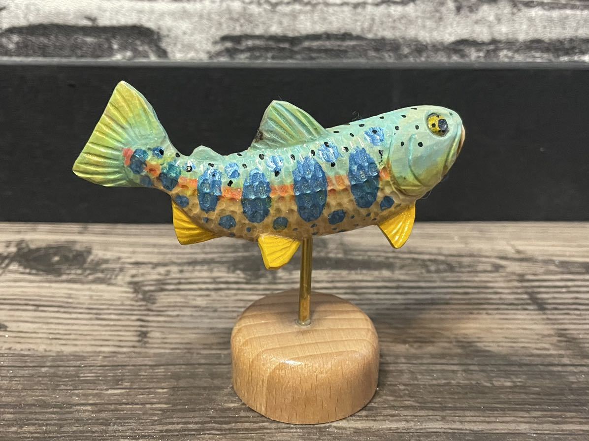 木彫り魚 やまめ インテリア 雑貨 置物 ハンドメイド 手作り 魚 山女魚 