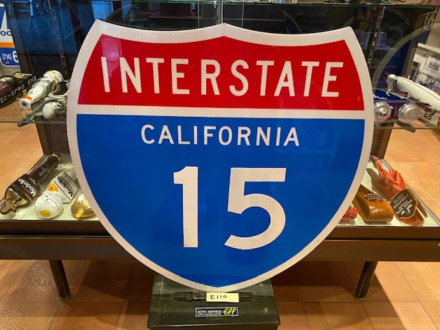 道路標識 ロードサイン 本物 INTAER STATE 15 E110 未使用品 ガレージ インテリア アメリカ雑貨 カリフォルニア ロサンゼルス USA