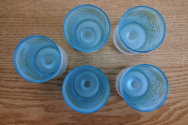 新作,低価 送料無料 昭和レトロ ADERIA GLASS アデリア タヒチ ゾンビー8 脚付きグラス 5個 ブルー 未使用品 箱に汚れいたみあり