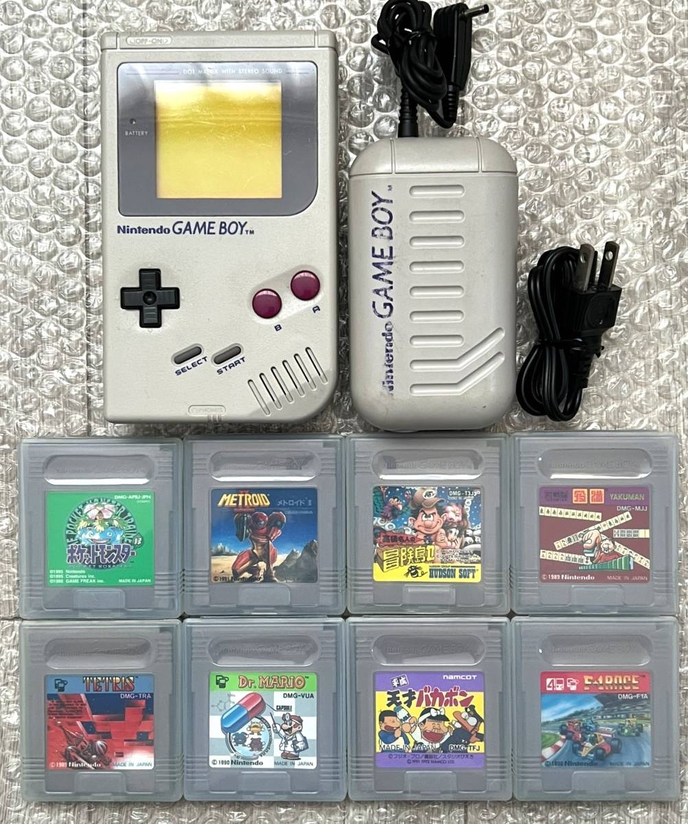 初代 ゲームボーイ ブロス 本体 DMG-01+メトロイドⅡ 高橋名人の冒険島Ⅱ ポケットモンスター緑 平成天才バカボン ドクターマリオ GB ...