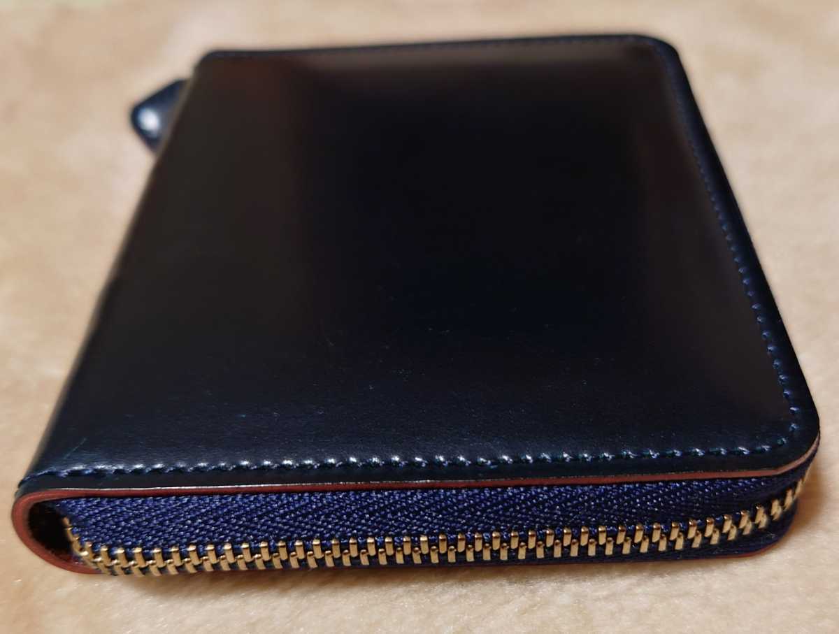GANZO ガンゾシェルコードバン　コンパクトジップウォレット　ネイビー×タバコ GANZO 大阪 別注 コンパクトジップウォレット コードバン ネイビー