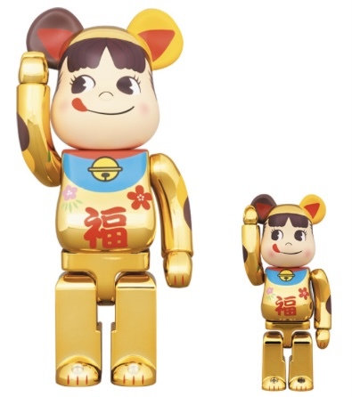BE@RBRICK 招き猫 ペコちゃん 福 金メッキ 100% & 400% 不二家 ベアブリック 新品