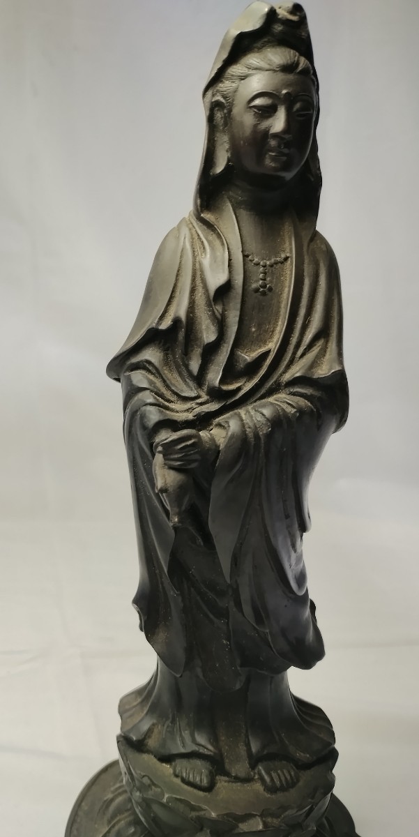 中国仏教美術 古銅 小型 几帳面 観音菩薩像 仏像