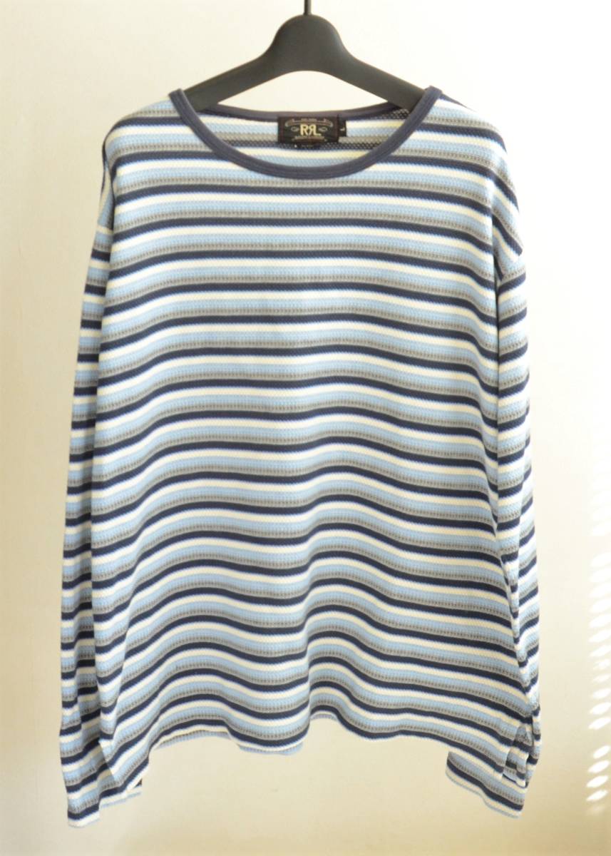 美品 90s RRL ダブルアールエル ロンT ボーダー S サーマル 初期タグ 90s 初期タグ RRL ダブルアールエル ジャガード ボーダー カットソー