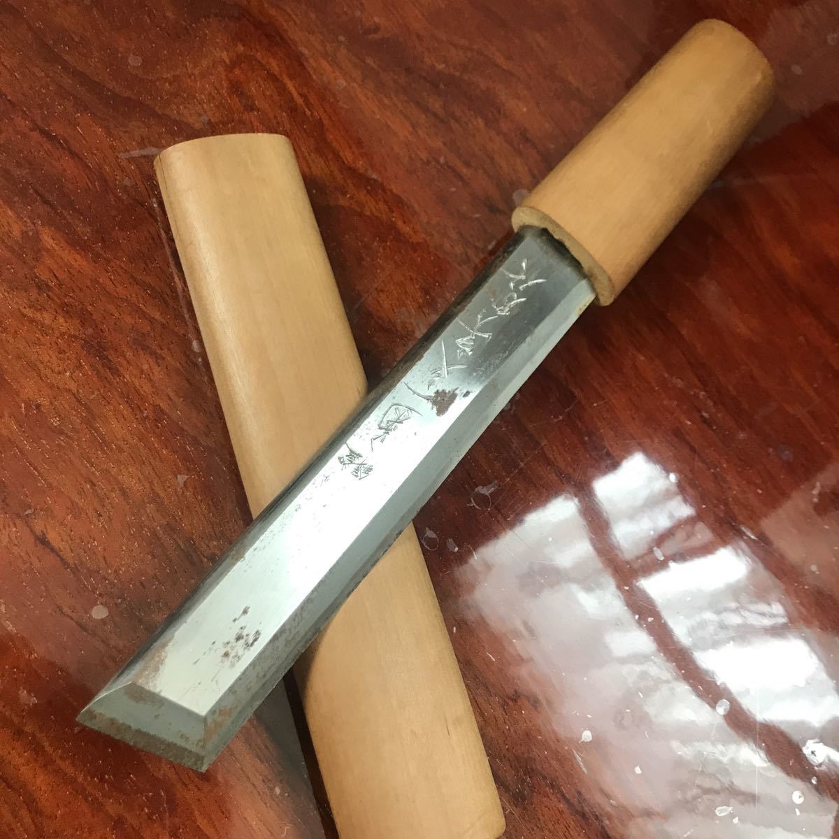 く*わ様 塗師屋小刀　義尚　安来鋼 義尚 塗師屋小刀 安来鋼 全長約31.8cm 刃長約18cm 短刀 鞘 包丁 塗師屋