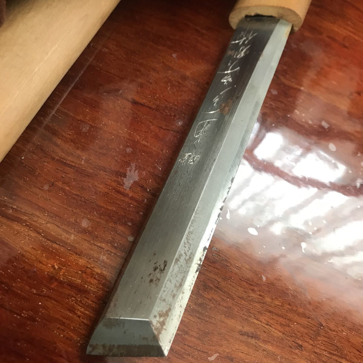 義尚 塗師屋小刀 安来鋼 全長約31.8cm 刃長約18cm 短刀 鞘 包丁 塗師屋