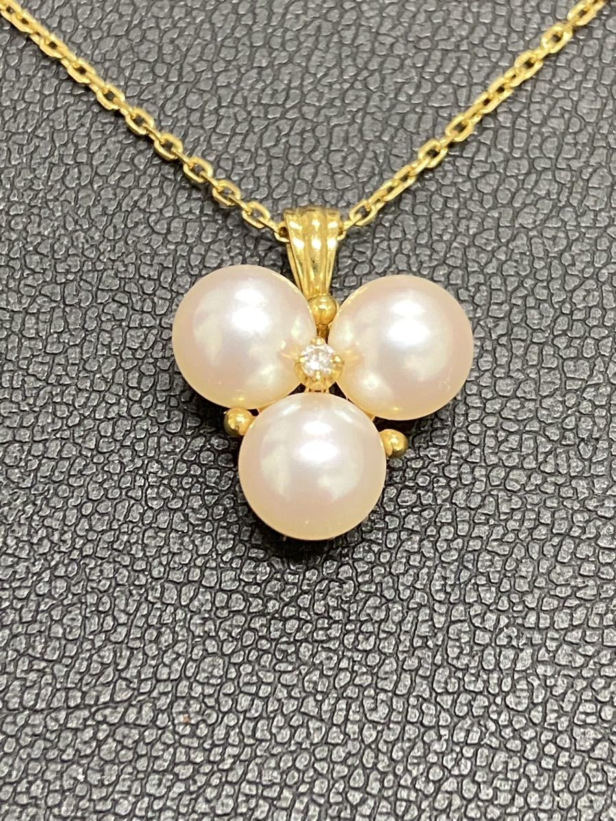 MIKIMOTO ミキモト パールネックレス 留具K18 4.03g メレダイヤ パール約6.8㎜×3個【美品】_1