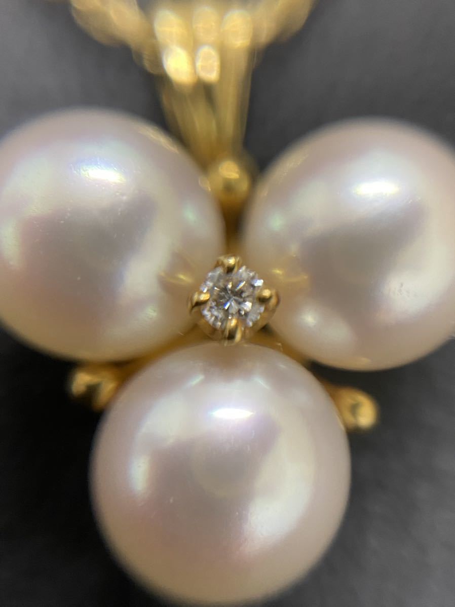 MIKIMOTO ミキモト パールネックレス 留具K18 4.03g メレダイヤ パール約6.8㎜×3個【美品】_2