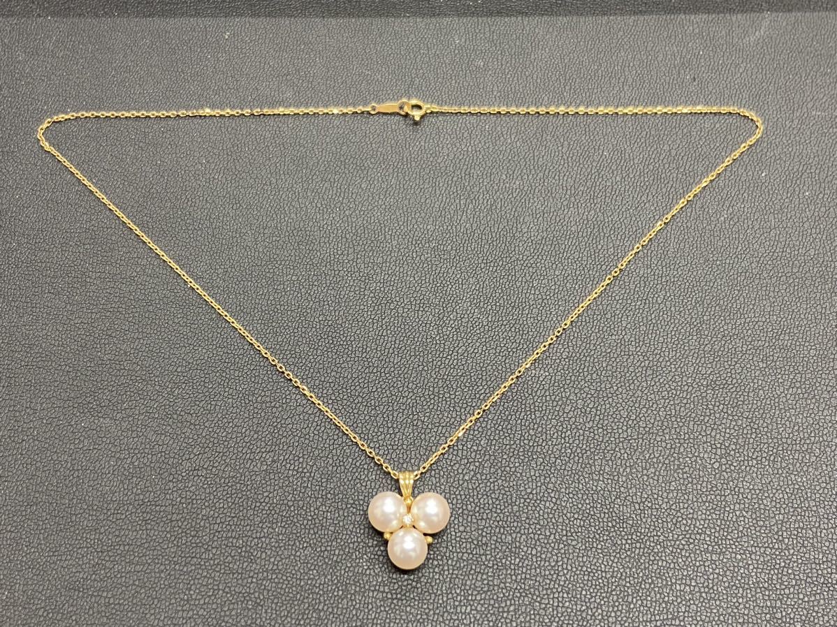 MIKIMOTO ミキモト パールネックレス 留具K18 4.03g メレダイヤ パール約6.8㎜×3個【美品】_3