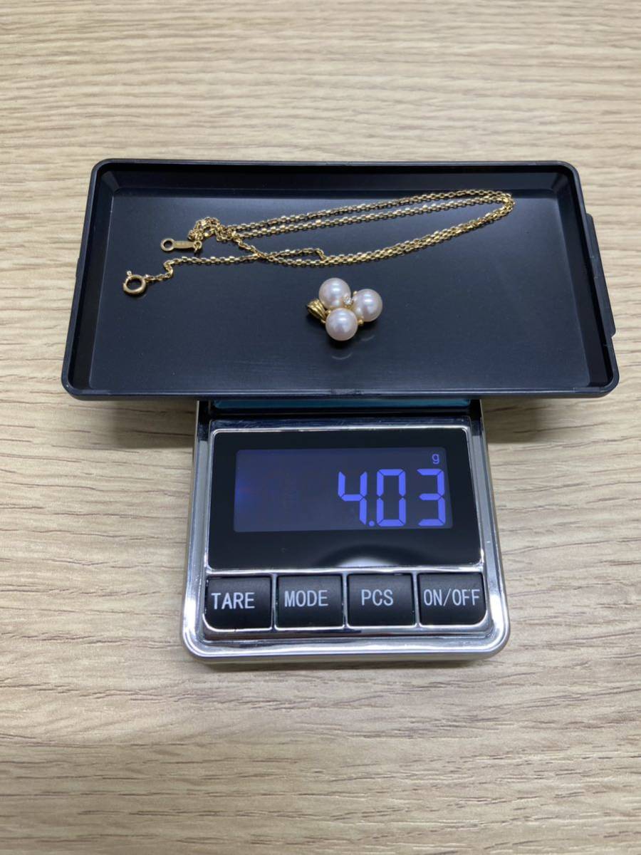 MIKIMOTO ミキモト パールネックレス 留具K18 4.03g メレダイヤ パール約6.8㎜×3個【美品】_9