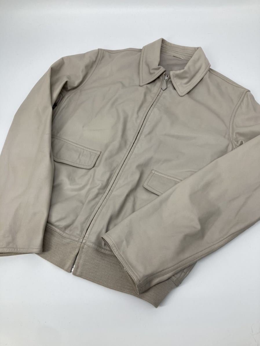 希少 美品 大きいサイズ HERMES リバーシブル ラムレザー ジャケット 52 薄いグレー エルメス ブルゾン MA-1 アウター コート 本革