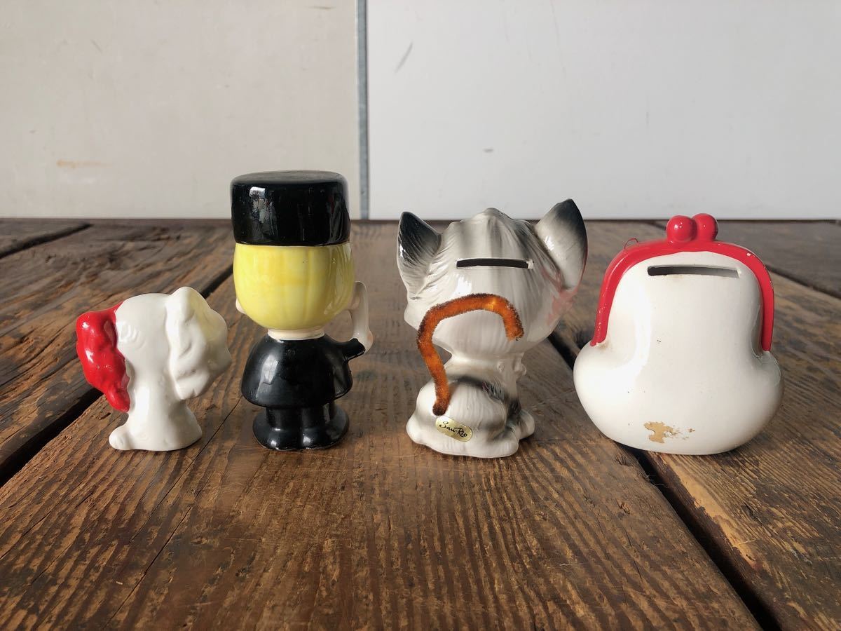 内藤ルネ 貯金箱 陶器 警官 犬 猫 がま口 パンダ まとめて 4点 昭和 