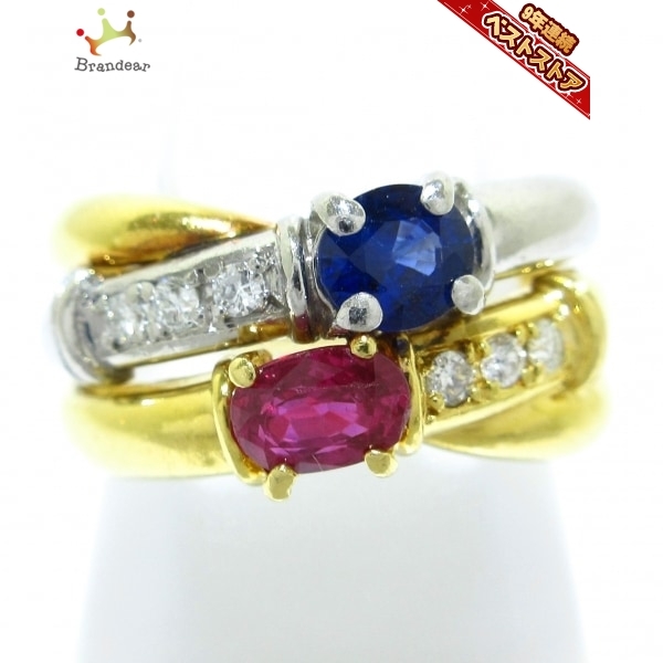 ノーブランド リング K18YG×Pt900×ダイヤモンド×ルビー×サファイヤ ダイヤ0.11カラット/ルビー0.48カラット/サファイヤ0.47カラット