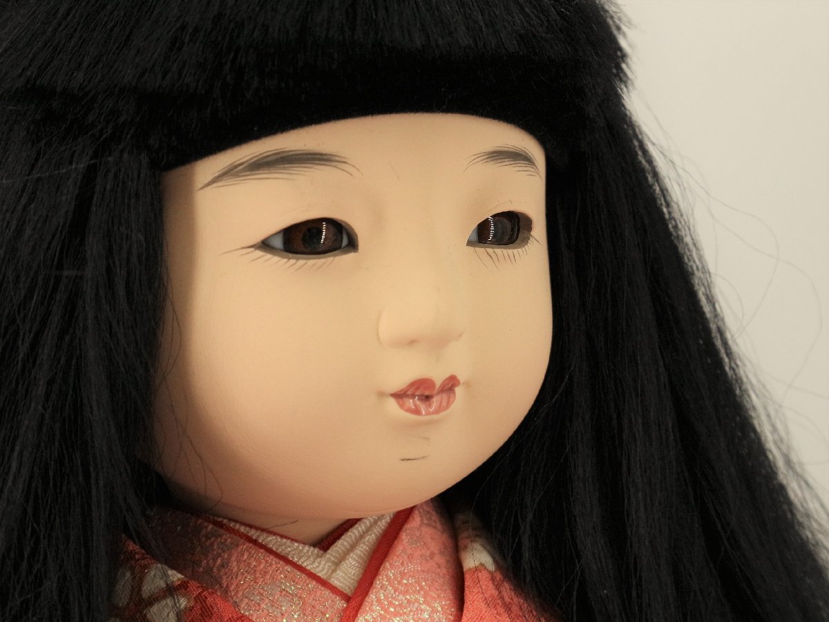 座り市松人形 春光 作 赤い着物の少女 花柄模様 少女人形 日本人形 