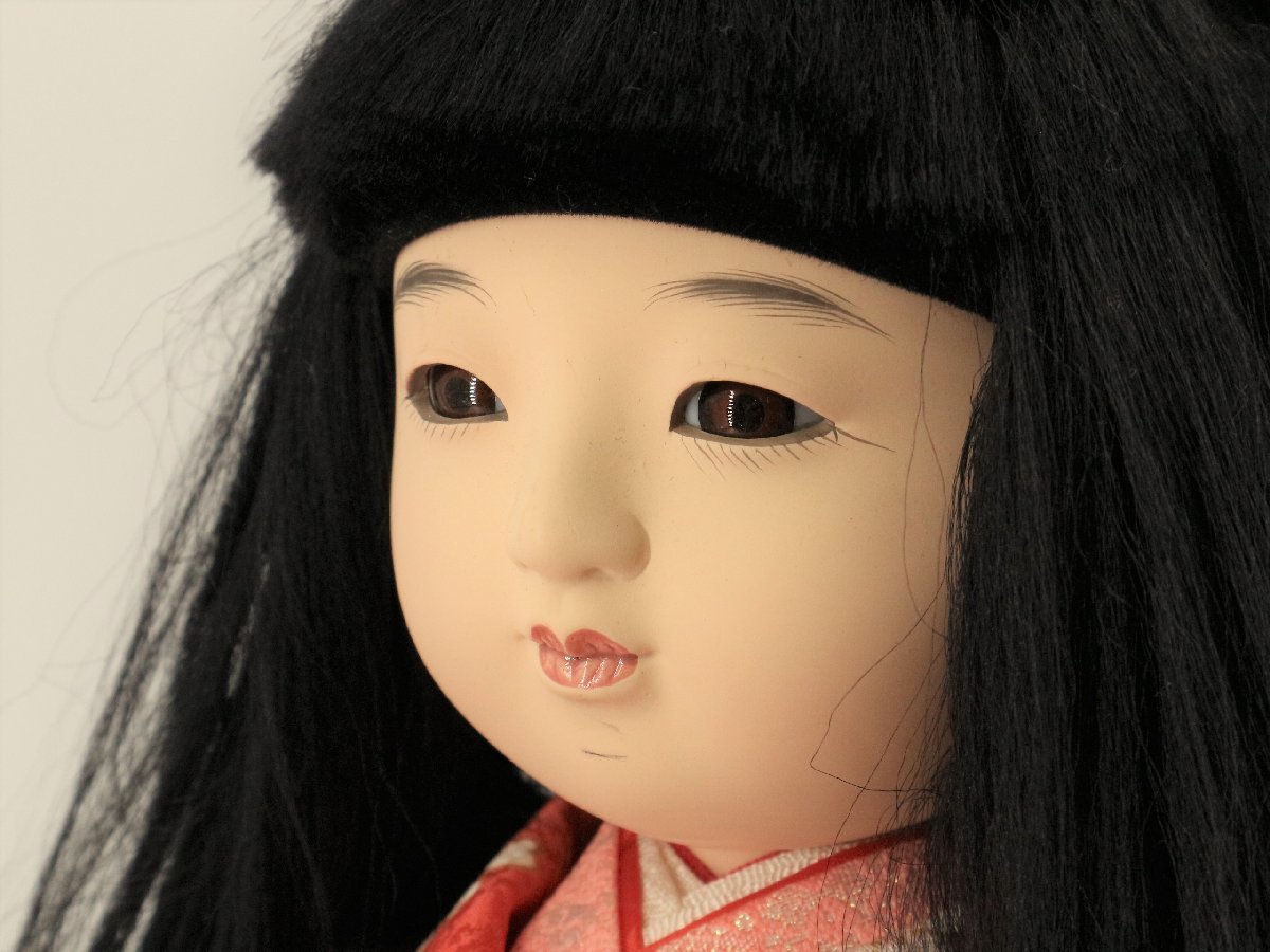 座り市松人形 春光 作 赤い着物の少女 花柄模様 少女人形 日本人形 