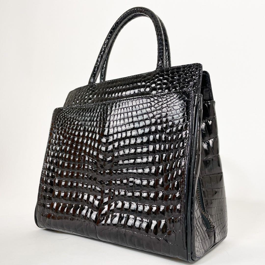 オロップ【美品】クロコダイル ハンドバッグ シャイニング イタリア製 