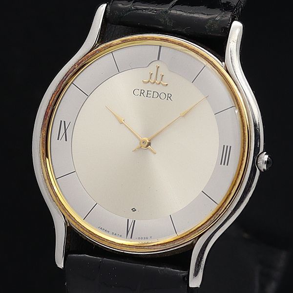 1円 セイコー QZ 5A74-0020 クレドール SS×18KT ローマン ラウンド シルバー文字盤 ボーイズ/メンズ腕時計 3790100▽