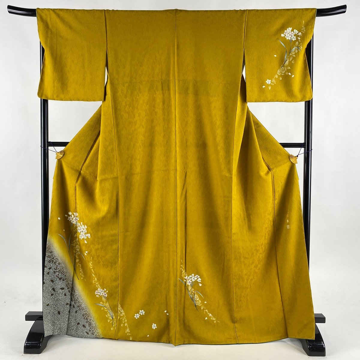 付下げ 身丈166cm 付下げ 美品 秀品 落款 やまと 草花 箔 金銀彩